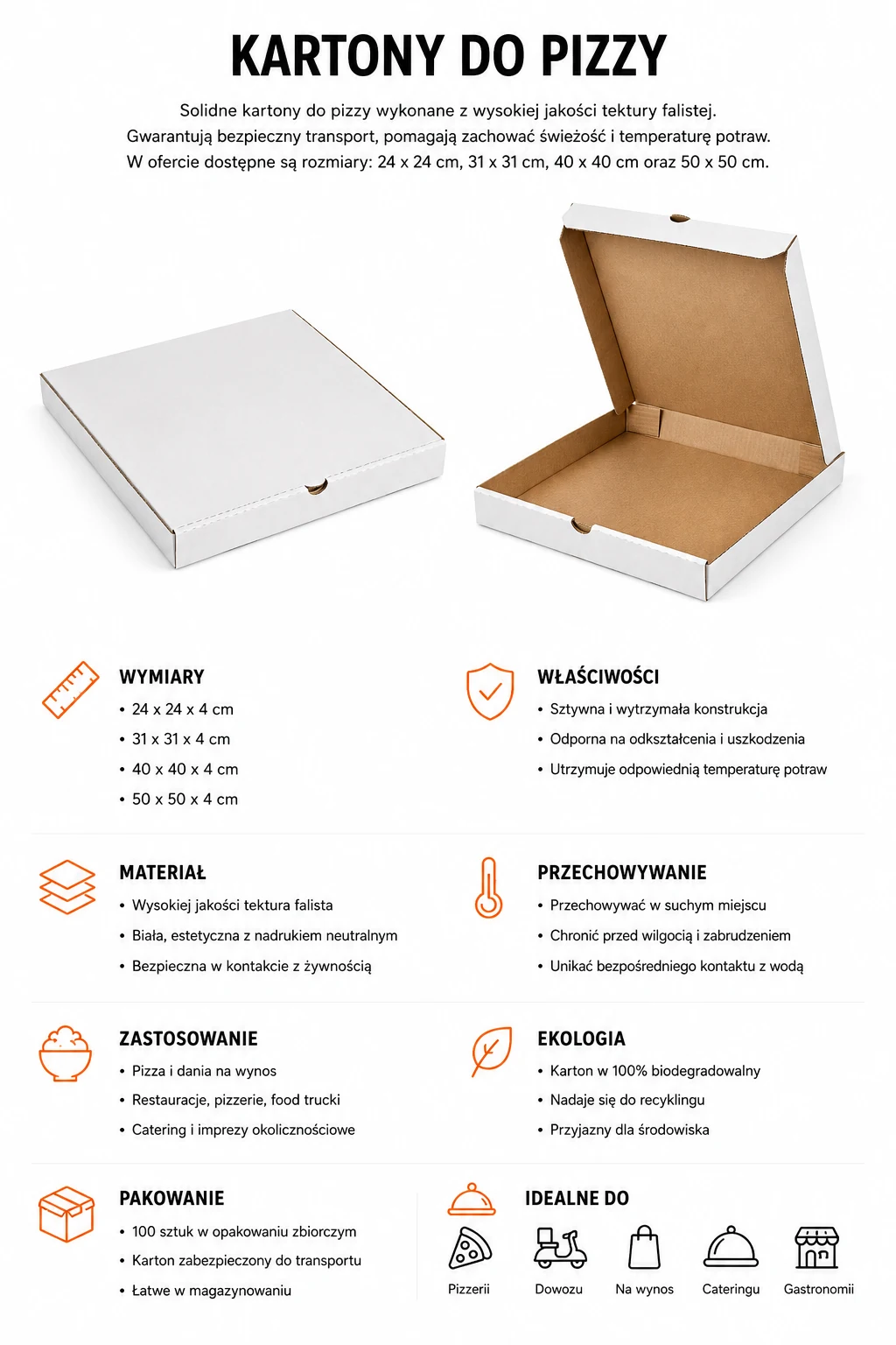 Karton do pizzy biały 24-50cm