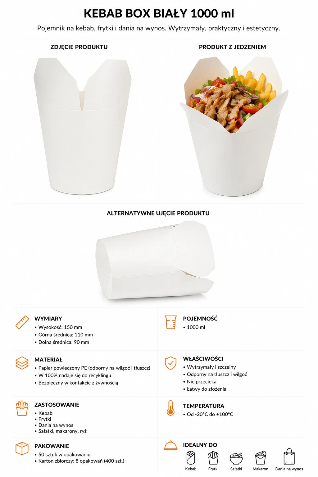Kebab box biały 1000ml