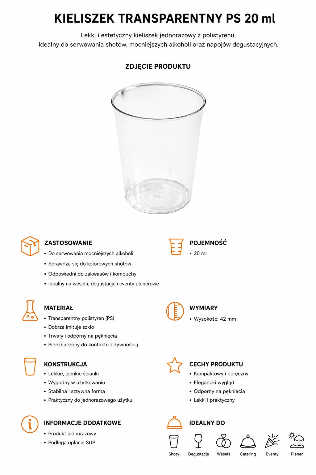 Kieliszek transparentny PS 20 ml