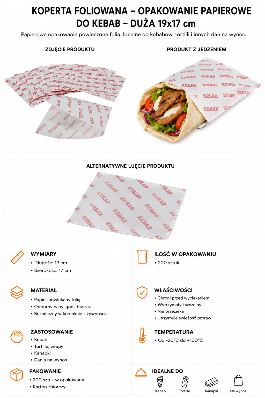 Koperta kebab biała 17x19