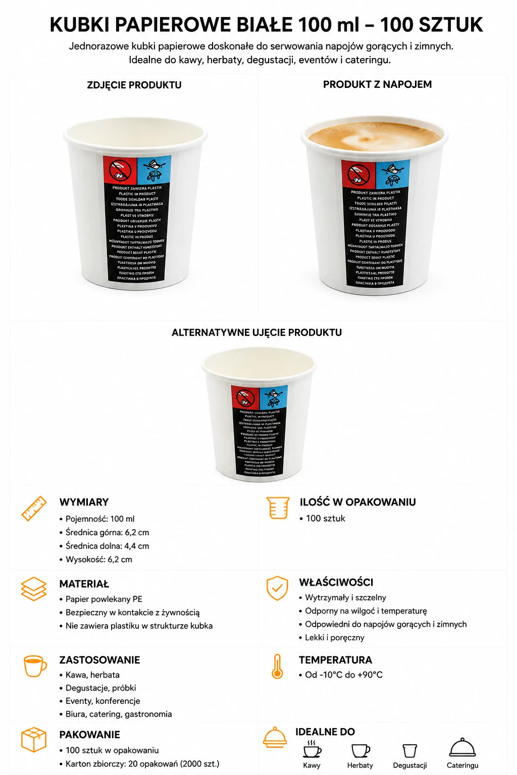 Kubek papier 100ml biały