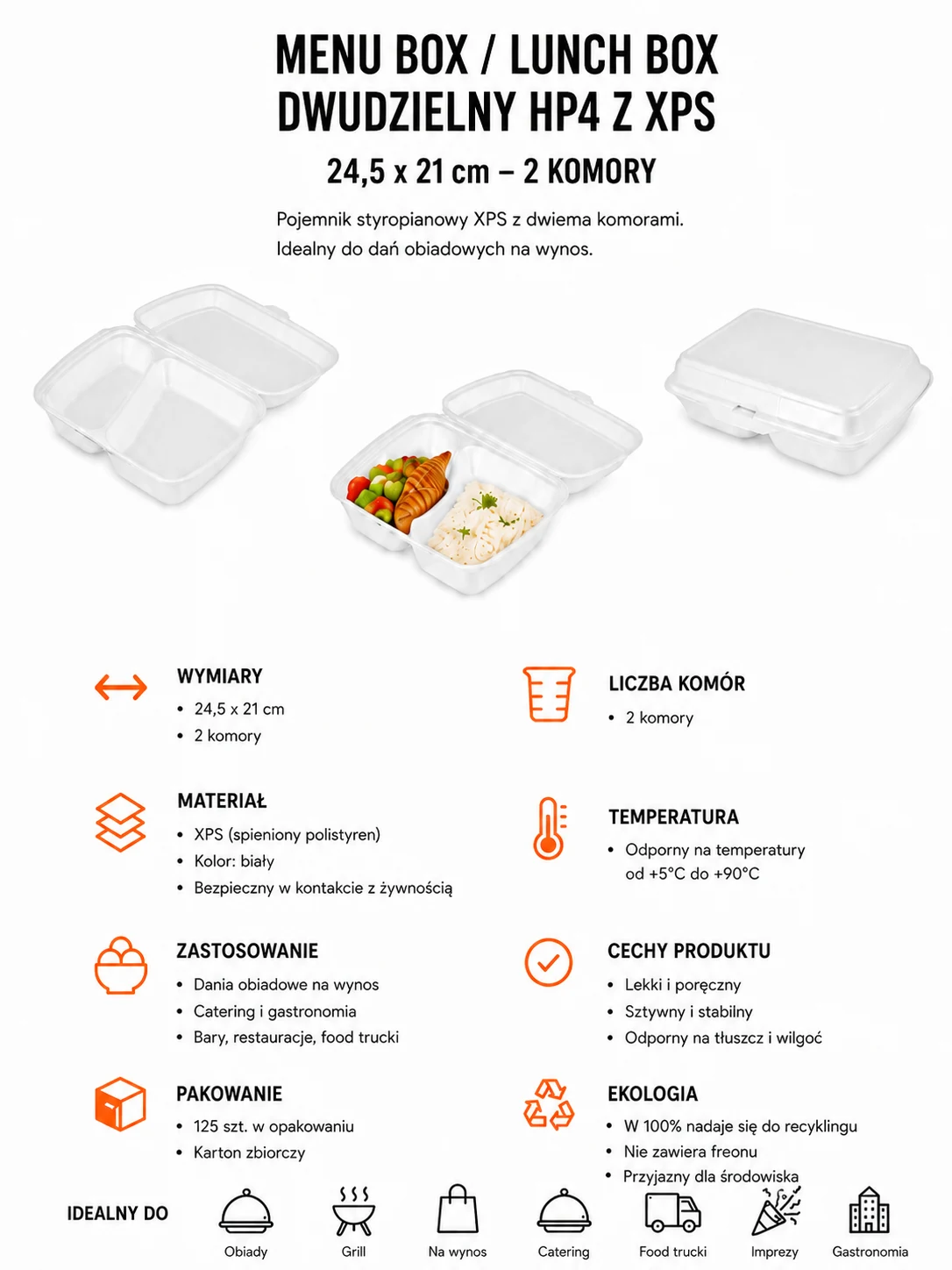 Menu box 2-komorowy 24,5 × 21 cm – styropian