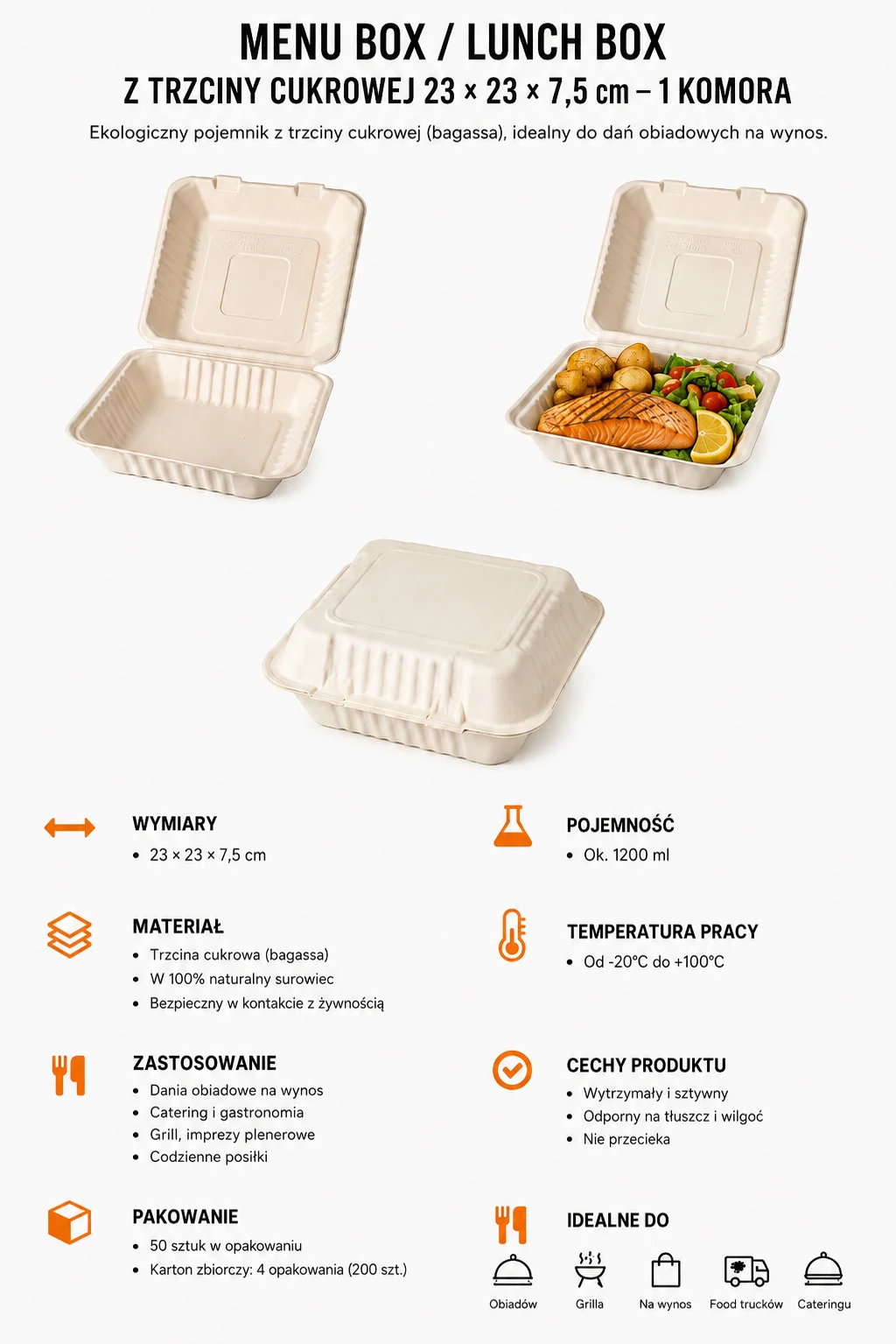 Menu box z trzciny 23 × 23 cm – 1 komora