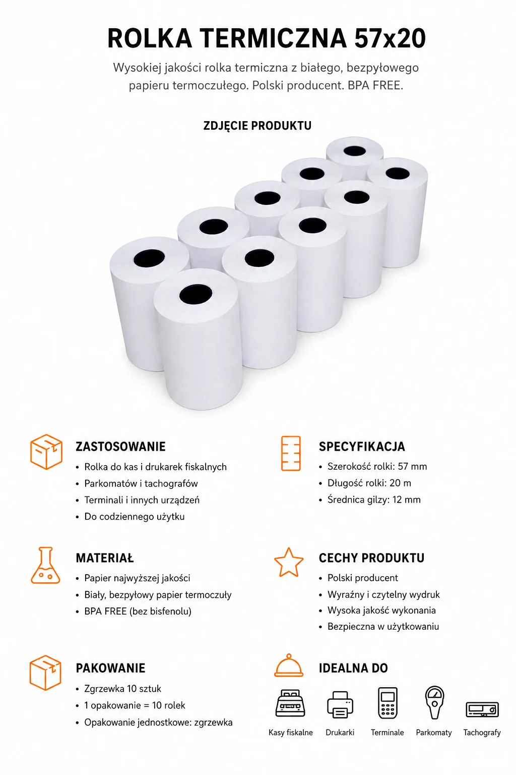 ROLKA TERMICZNA 57mm X 20m DO TERMINALA i KASY FISKALNEJ
