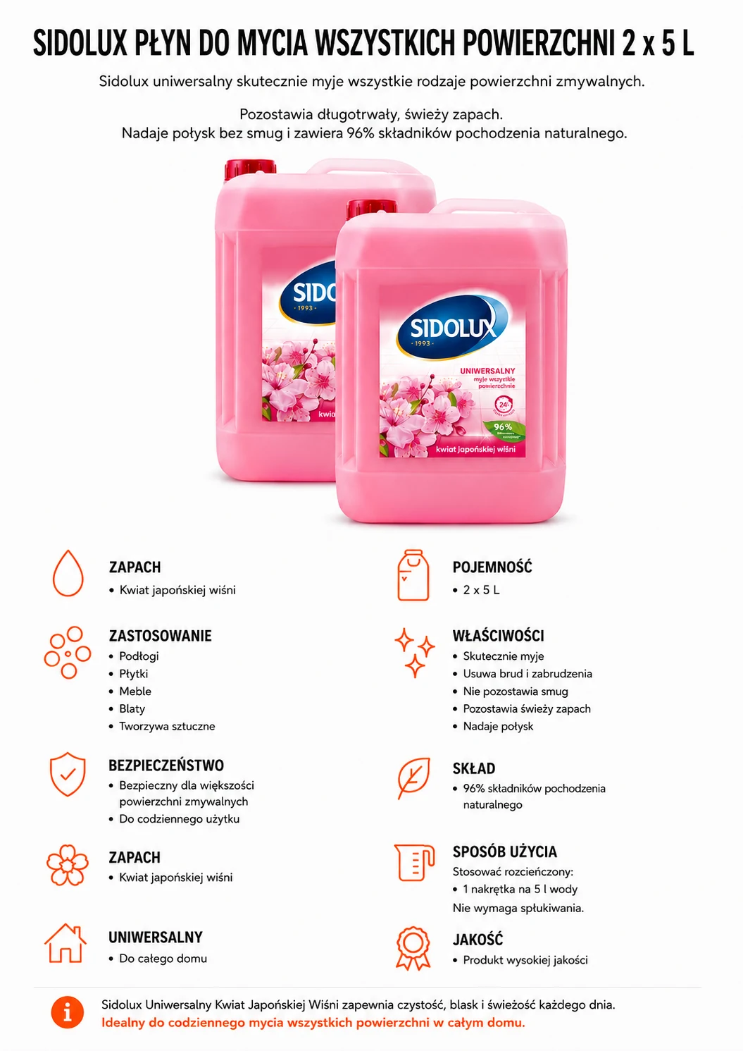 Sidolux płyn do powierzchni – wiśnia 5 L