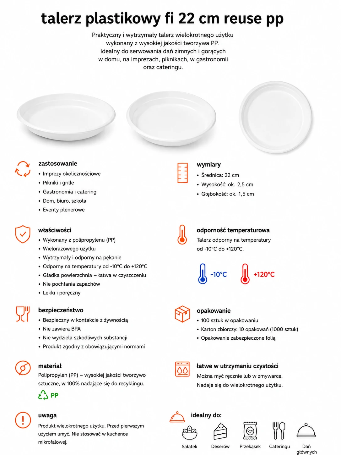 Talerz plastikowy wielokrotnego użytku Ø 22 cm
