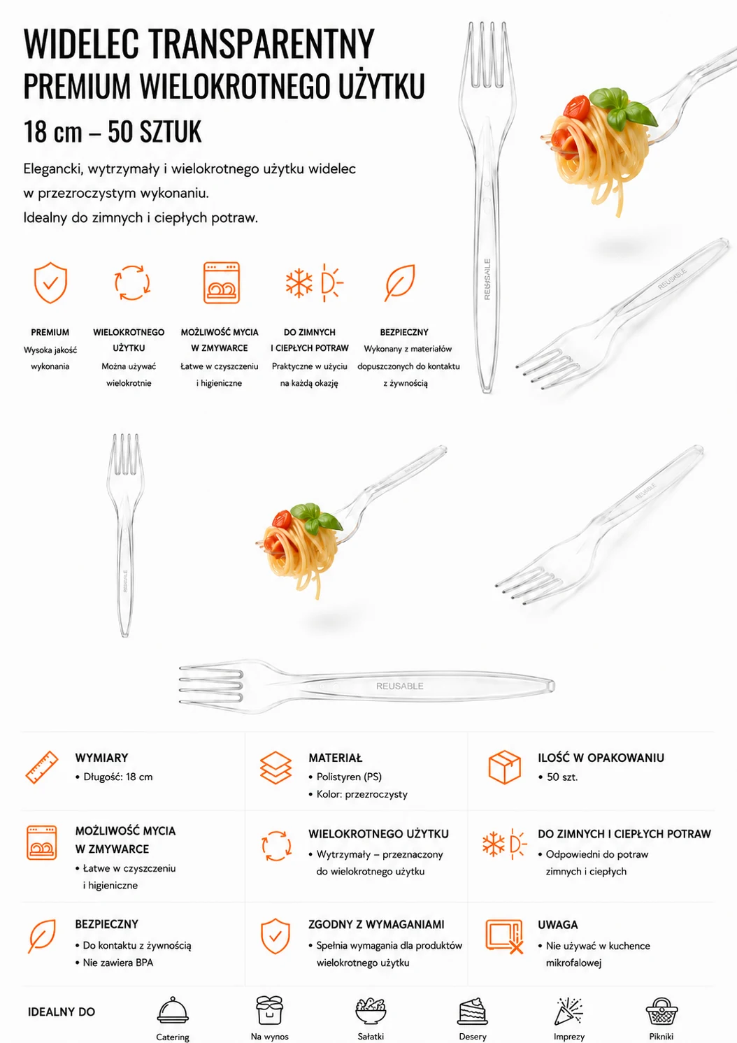 Widelec transparentny 18 cm – plastik