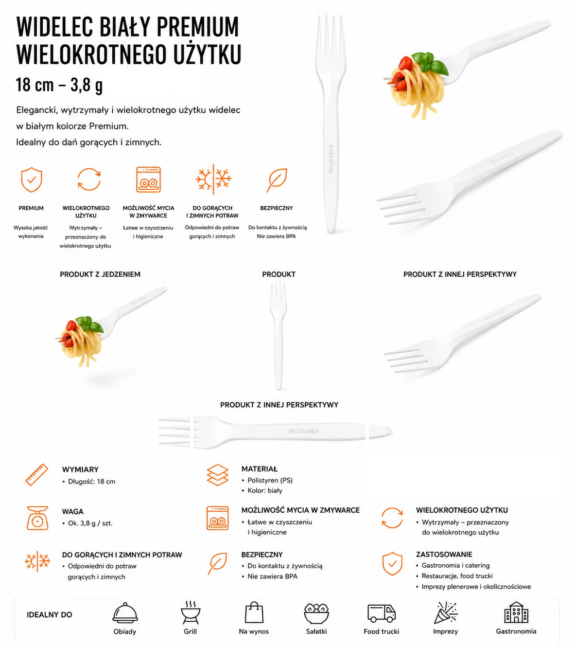Widelec biały premium 18 cm