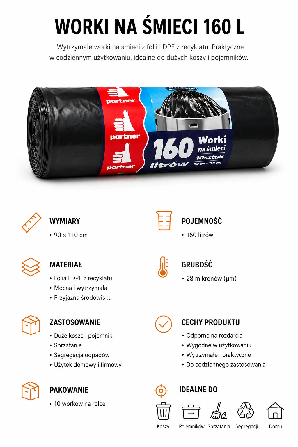 Worki na śmieci 160 L