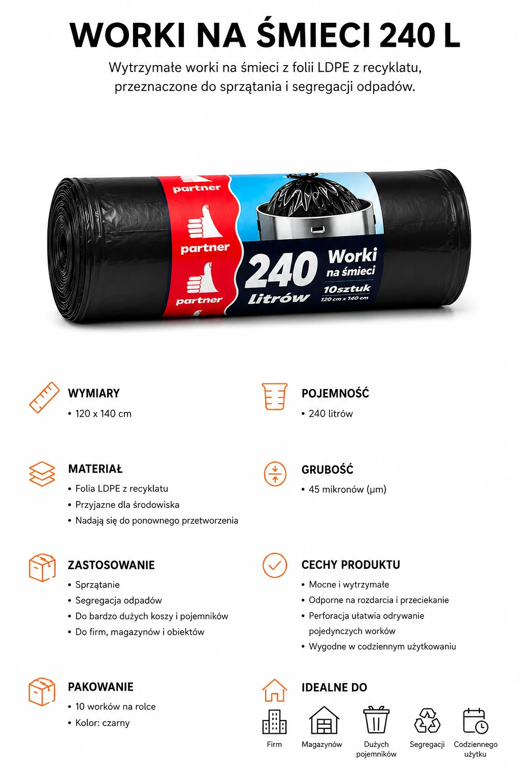 Worki na śmieci 240 L
