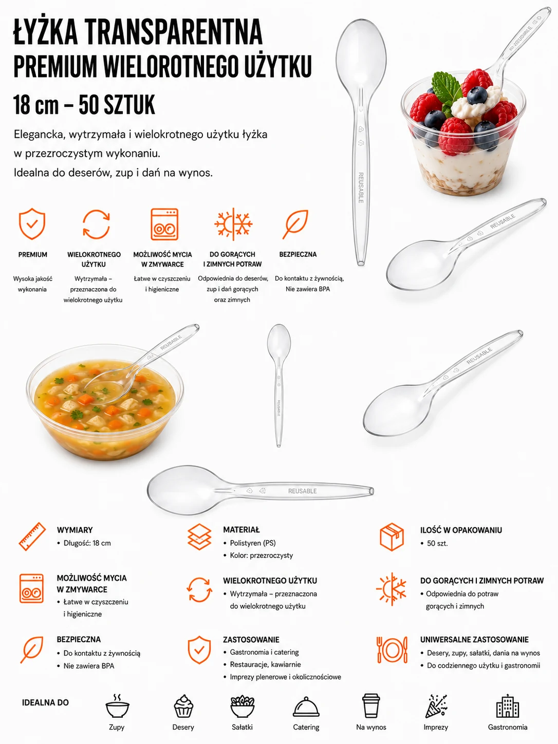 Łyżka transparentna premium 18 cm
